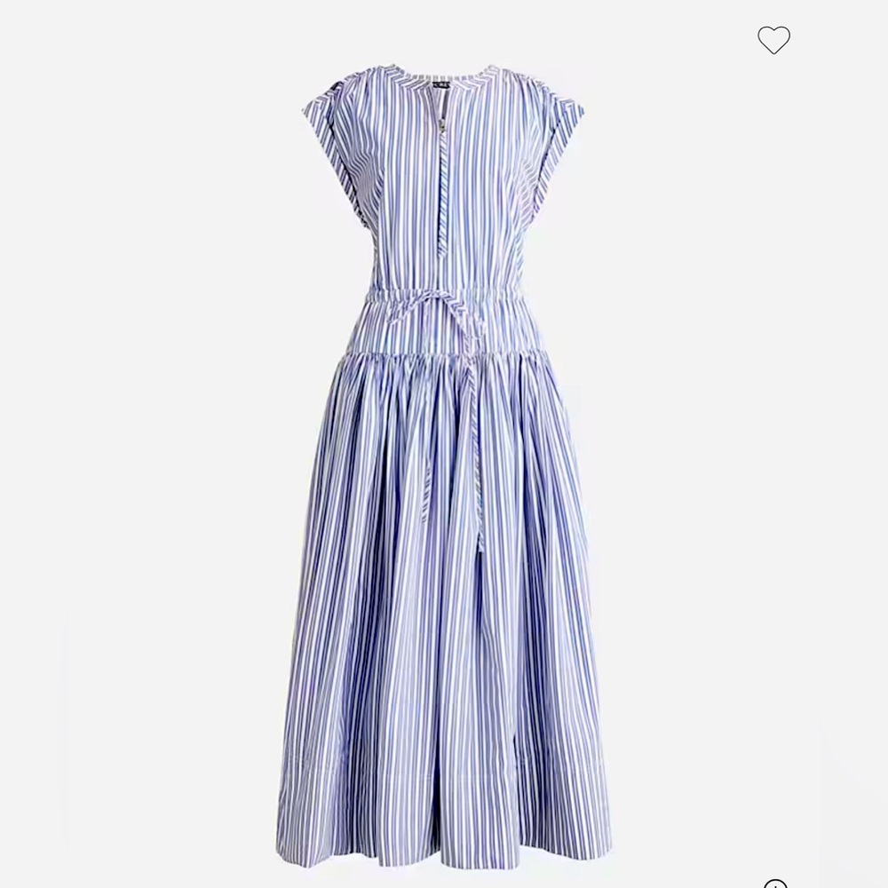 Dropped Waist Midi Dress in Striped Poplin